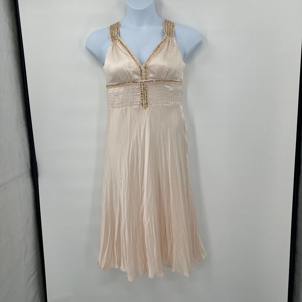 Charlotte Russe Babydoll Dress Large Champagne Satin Beaded Dainty Feminine Y2K*